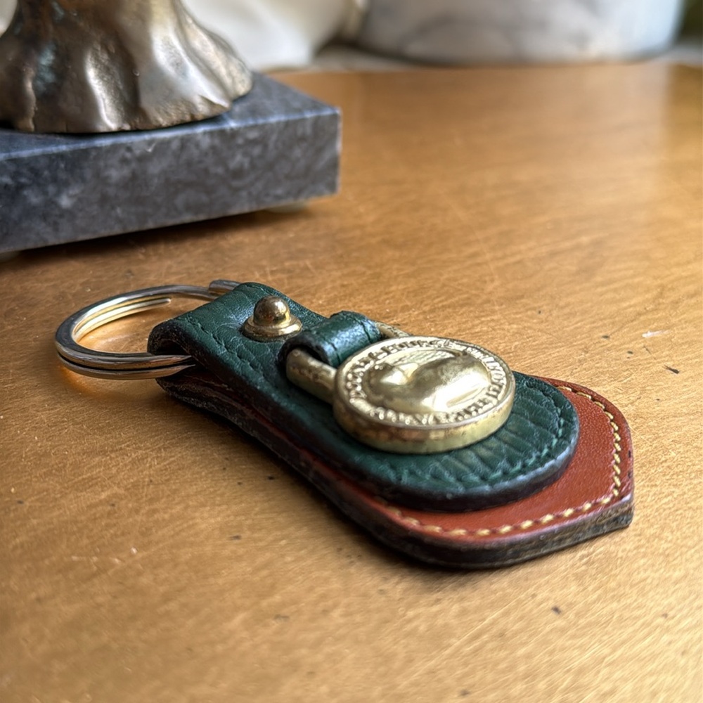 Dooney & Bourke Vintage Brass Keychain in Green and Brown Leather - Picture 4 of 7